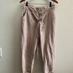 Zara Lace Up Crop Sweatpants Joggers Beige Tan Comfy Lounge Relaxed XL